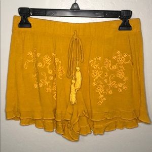 Mustard Yellow Light Fabric Shorts with Floral